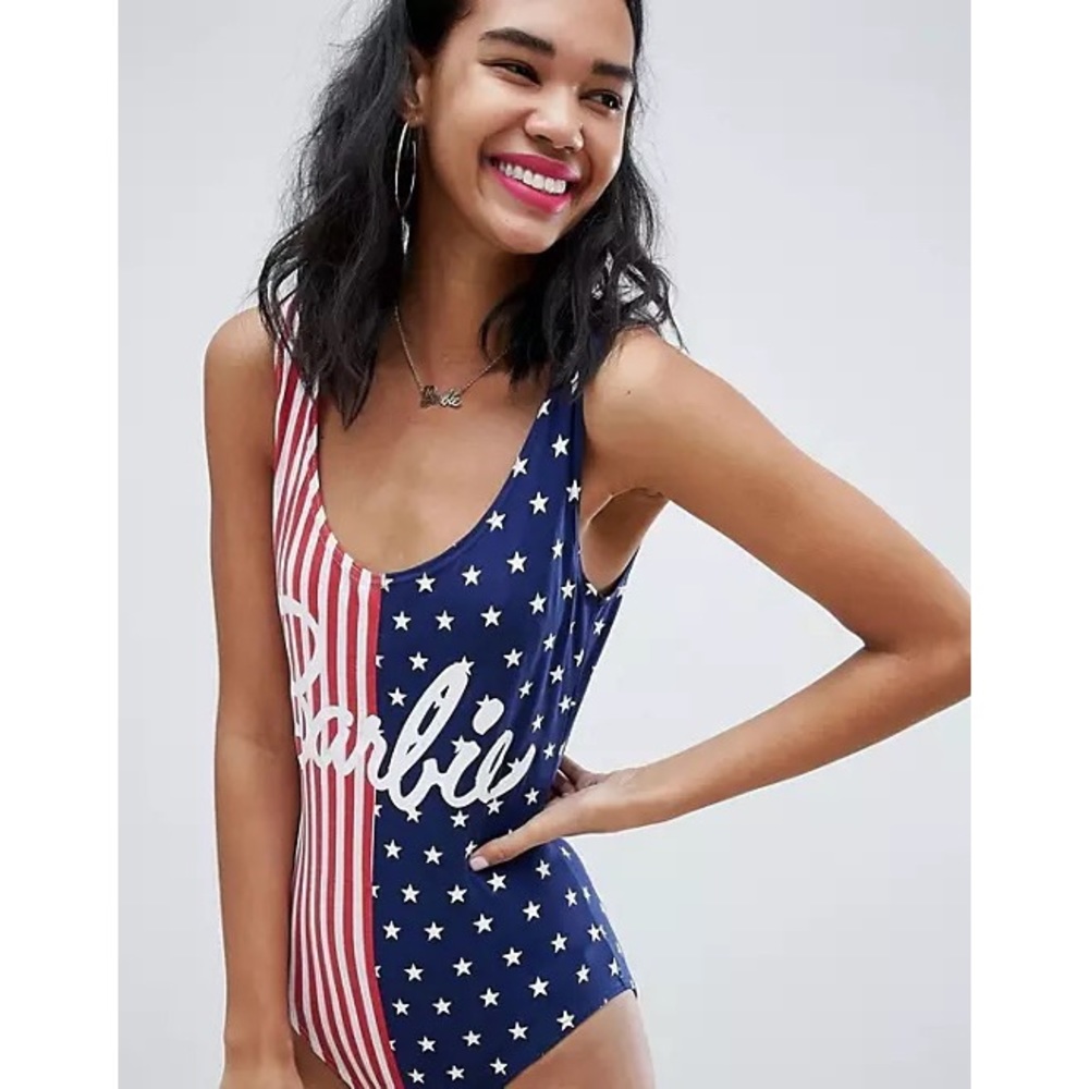 Missguided X Barbie Stars & Stripes Bodysuit - Gem